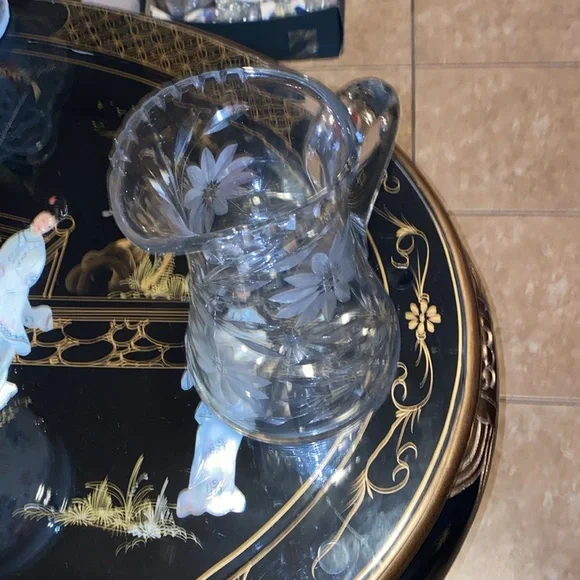 BX51 American Brilliant Period 10" T Cut Glass Pitcher Daisy Flowers and Leaves - Picture 3 of 5